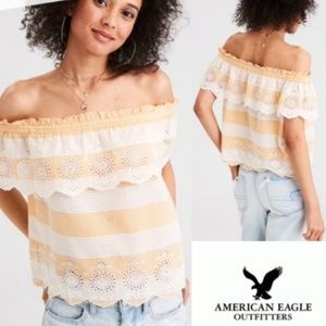 American Eagle yellow off the shoulder blouse S
